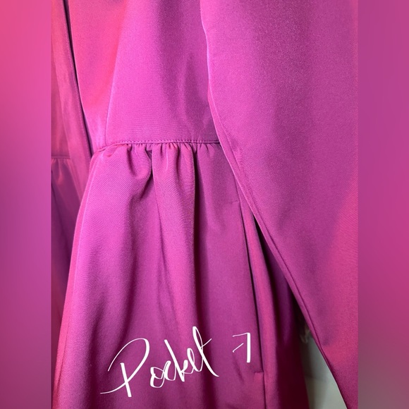 Women’s Fuchsia Pink Hooded Waterproof Button Up Peplum Rain Coat Dress - Picture 11 of 14